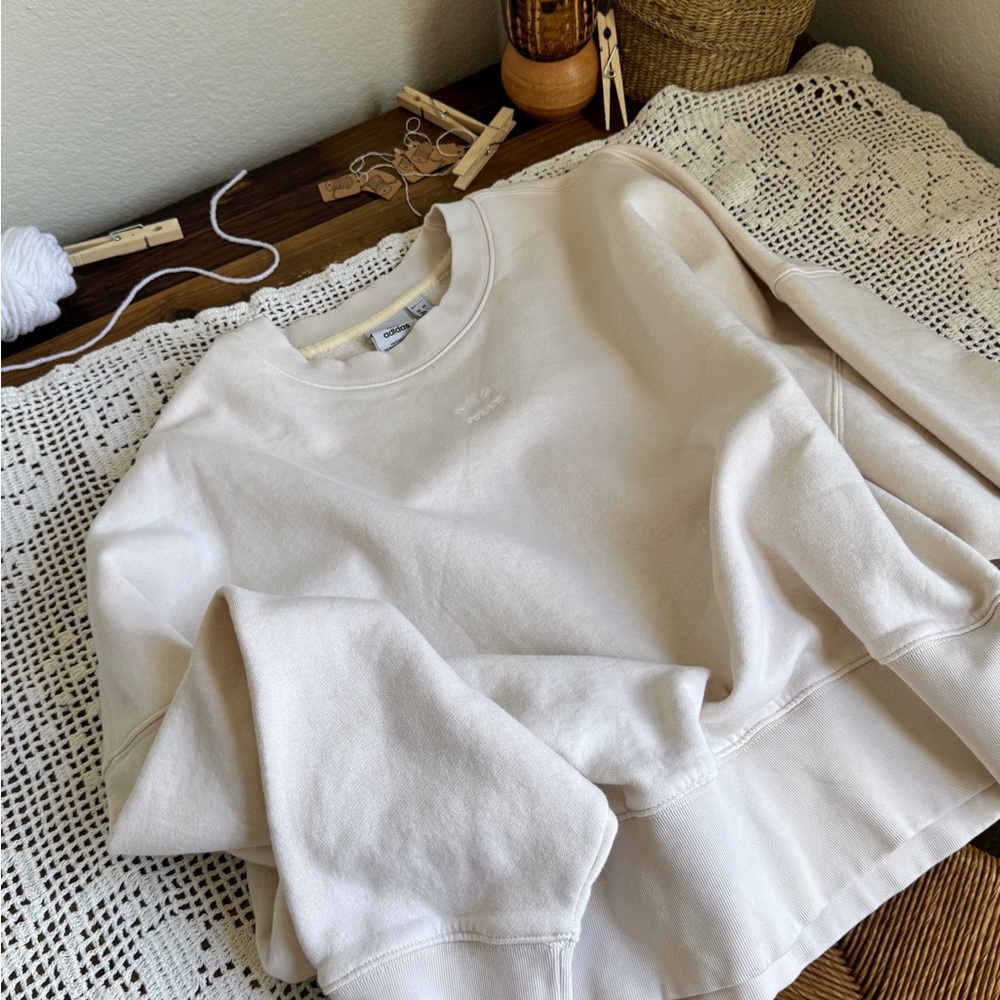 Adidas Cream Essentials Crew Pullover Sweatshirt … - image 3